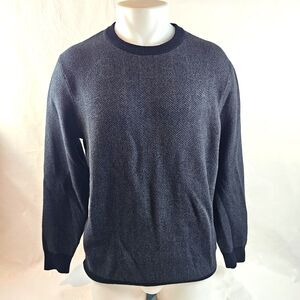 Lachlan Sweater Mens Medium Black Gray Herringbone Crewneck British Preppy Knit